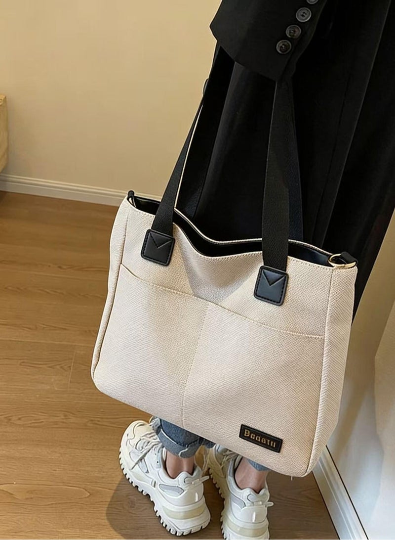 حقيبة كانفاس متوسطة الحجم مع جيوب، حقيبة كروسbody، حقيبة كانفاس كبيرة لل Purse، حقيبة كتف بمقابض علوية، حقائب العمل العادية، حقائب الساتشيل اليومية، حقيبة التوت للعمل والسفر والتسوق، مقاس واحد، سوداء. - Image 3